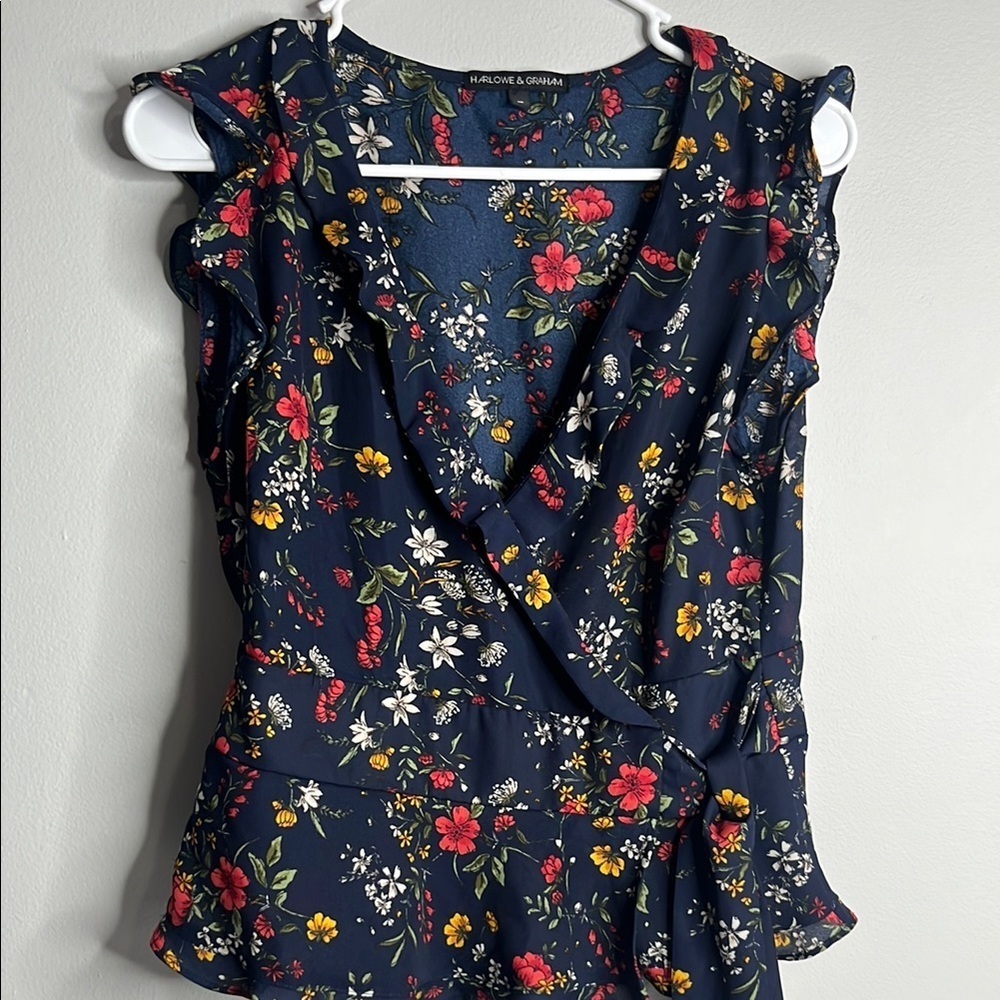 Blue Floral Wrap Top by Max Studio